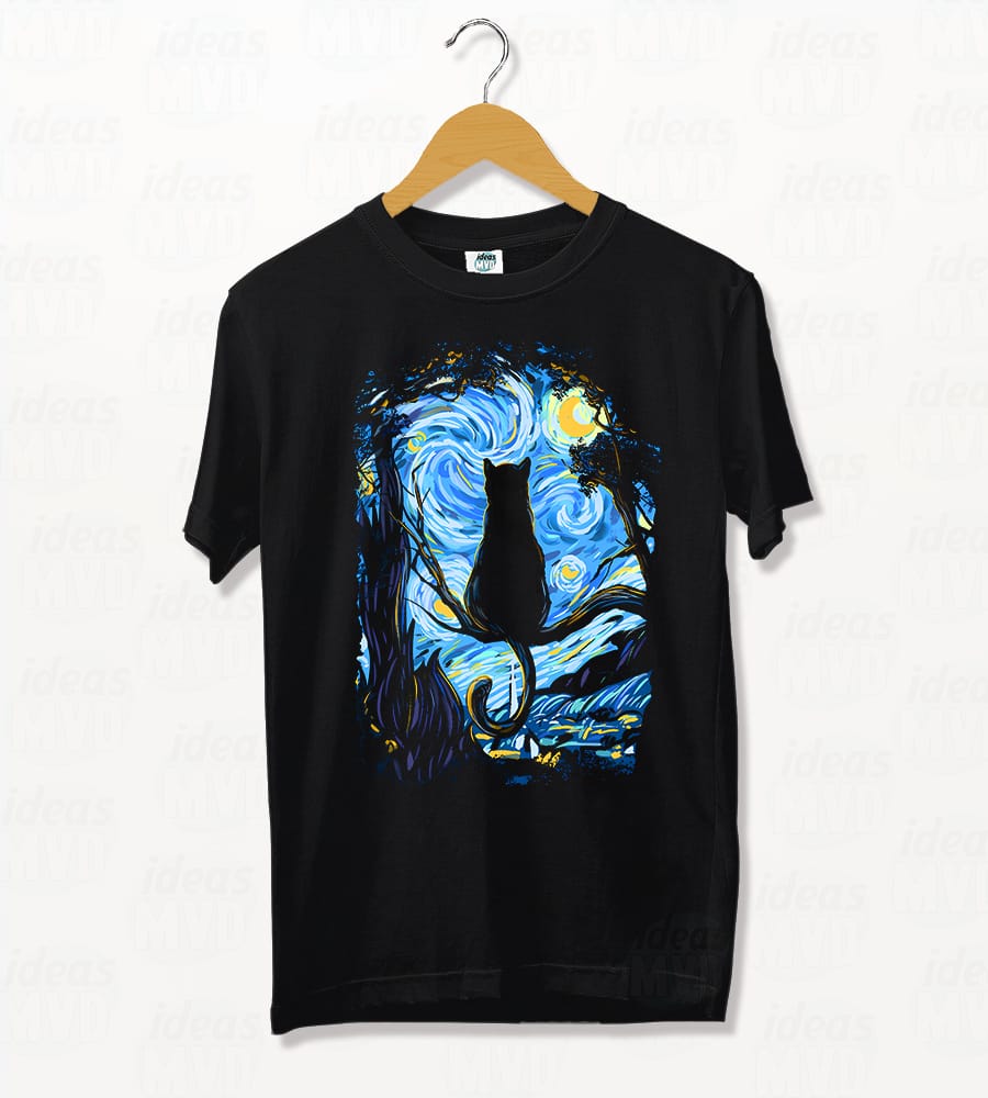 Remera Gatito Starry Night (Negra)