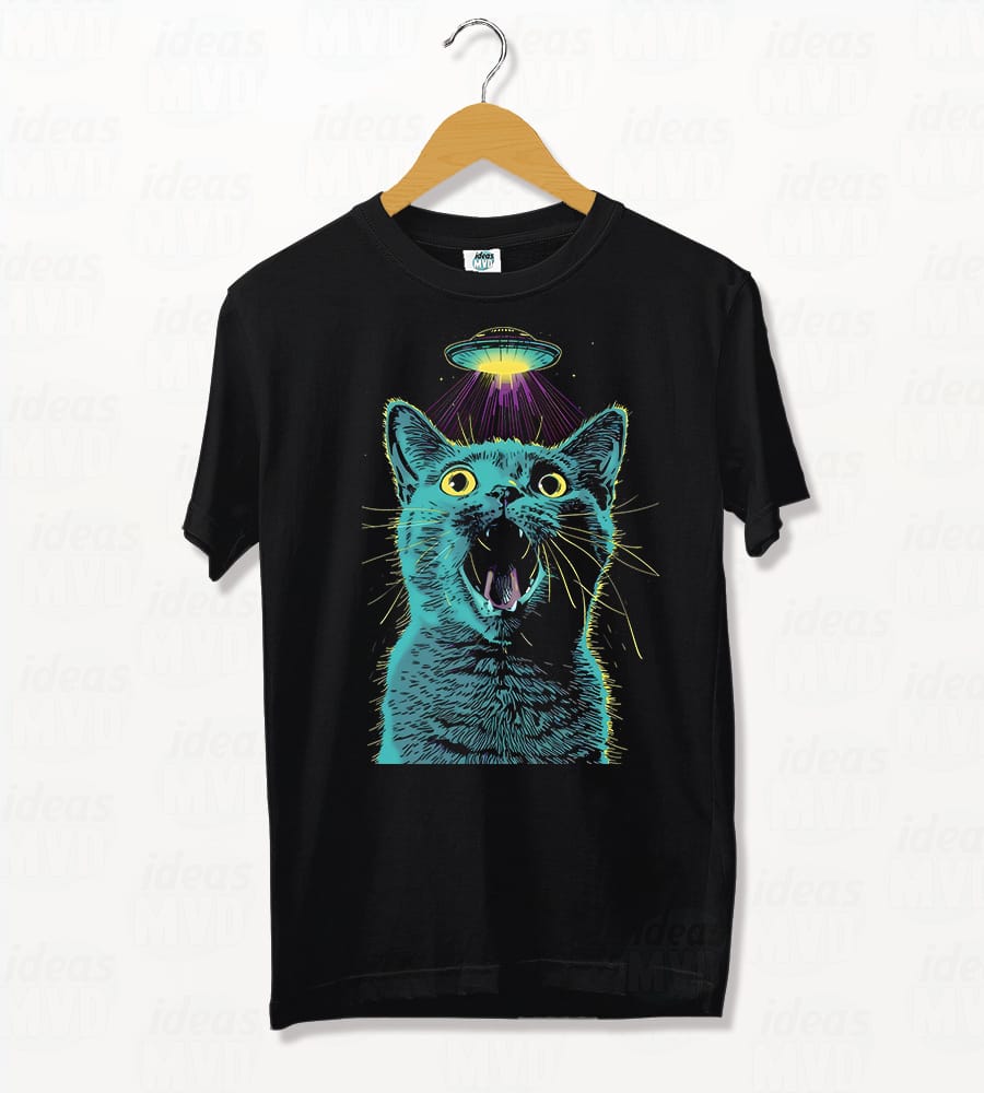 Remera Gatito Ufo Alien (Negra)