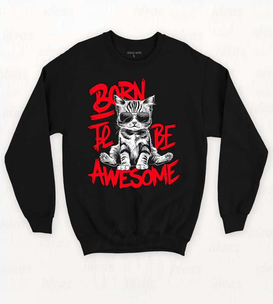 Buzo Gatito Born Awesome (Negro)