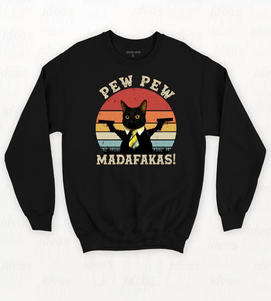 Buzo Gatito Pew Pew Madafackas (Negro)
