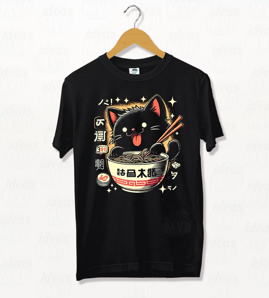 Remera Gatito Ramen 01 (Negra)