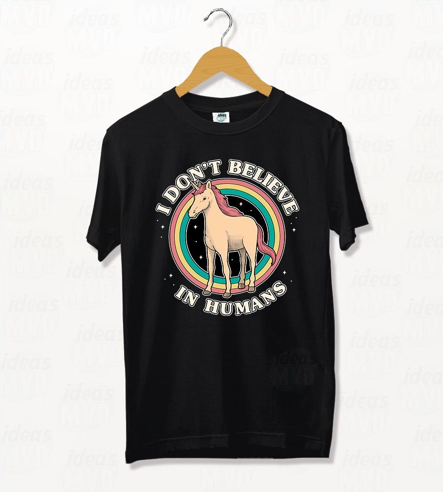 Remera Unicornio Don't Believe Humans (Negra)