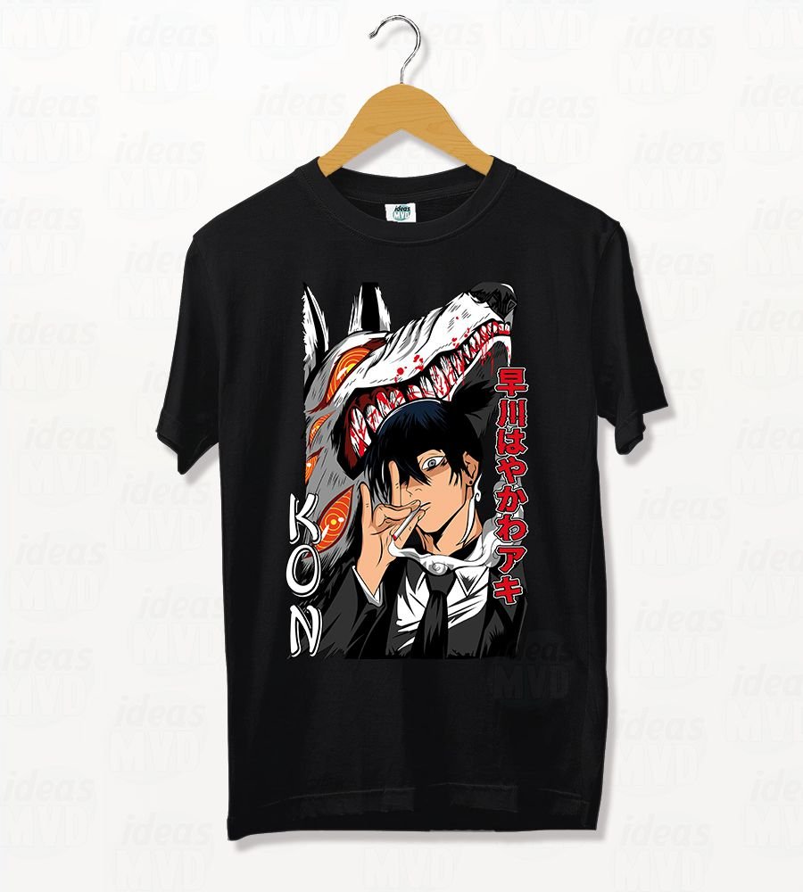 Remera Chainsaw Man Aki y Kon (Negra)