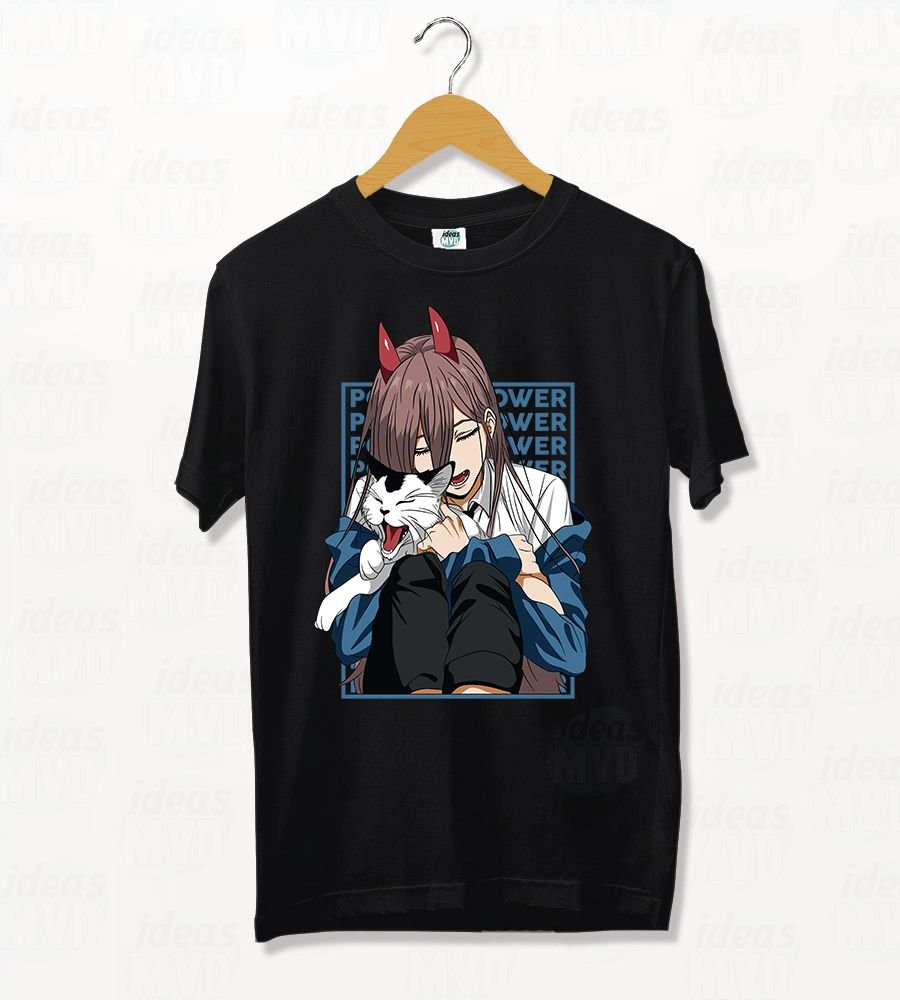 Remera Chainsaw Man Power y Nyako (Negra)