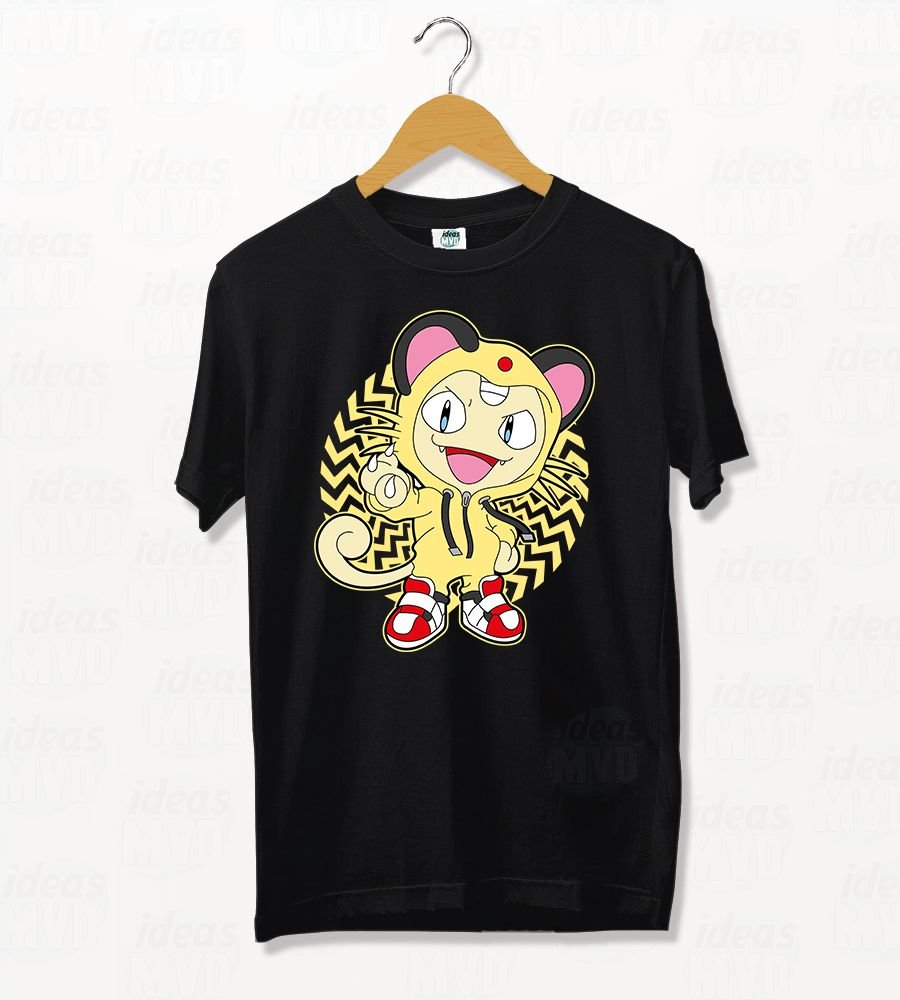 Remera Pokemon Meowth 01 (Negra)